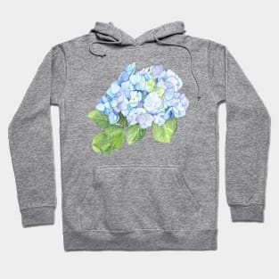 Blue Hydrangea, floral watercolor painting Hoodie